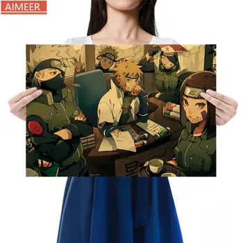 AIMEER Klasičnih Anime ninja Znakov Letnik Kraft papir, Kraft Papir za Plakat Bar Cafe Spalnica Dekoracijo Slikarstvo 51x35.5 cm