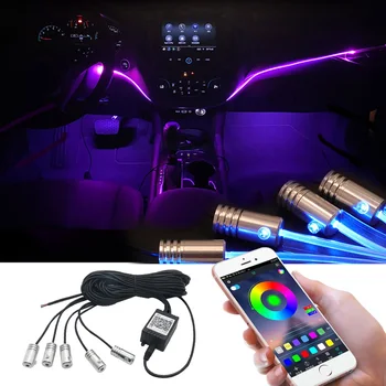 1set RGB LED Avto svjetlovodni Vzdušje Lučka za Aplikacijo Glasovni Glasbe za Nadzor Auto Notranje zadeve Okolja Dekorativne Luči DIY Pribor 12V