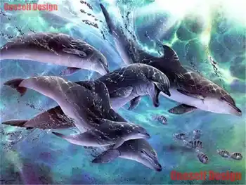 Novo 5d beaded vezenje Morju pokrajino 5d diamond slikarstvo morju dolphin diy diamond mozaik prodaja živali diamond vezenje morju kita