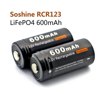Soshine 2PCS 16340 RCR123 LiFePO4 3V 600mAh Polnilna Zaščitene Baterije Z Soshine S5(Fe) Inteligentni Polnilec za Baterije