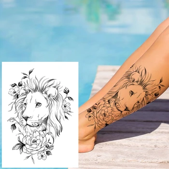 Henna Geometrijo Volk Začasne Tetovaže Za Moške, Ženske, Otroci, Fantje Fox Cvet Lev Tattoo Nalepke DIY Black Peony Ponaredek Tatoos Podlaket