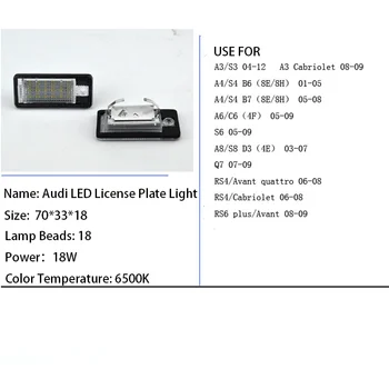 2 KOS ZA AUDI A3/A4/A6/A8/V7/RS4/RS6 LED Tablice Svetlobe Število Lučka 6000K Bela 12V Avto Styling Življenje 30000 (ur)