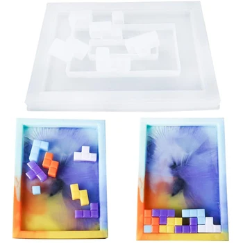 Ročno Smolo Tetris Plesni Silikona, Tetris Kvadratnih Pladenj Škatla za Shranjevanje Epoksi Smolo Plesni Silikonski Kalup za DIY Obrti