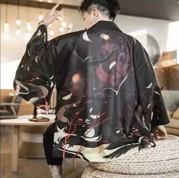 Japonski Kimono Kostum Moški Plašč Harajuku Slog Vrhovi Japonska Haori Jopico Kitajske Tradicionalne Suknjič Ohlapno Majico Yukata Coats