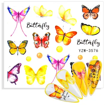 2021 Modelov Cvetje Butterfly Lak za Vodne Nalepke Grenn Listi Prenos Drsnikov Nalepke DIY Nail Art Okras Nasveti Zaviti