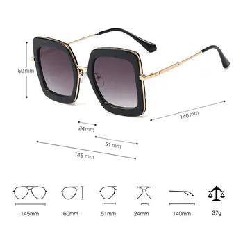 Nove Klasične Kvadratnih sončna Očala Za Ženske Prevelik Vintage Moda Kovinski Okvir sončna Očala Luksuzne blagovne Znamke Oblikovalec Eyeware UV400