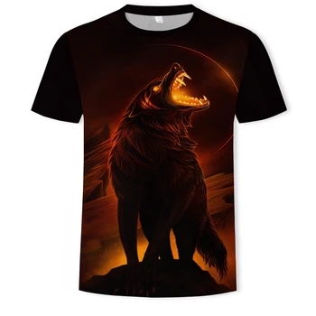 Poletje nov slog živali 3D tiskanje kratkimi rokavi moški T-shirt Hudi volk čistega bombaža prevelik T-shirt (za pare)