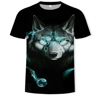 Poletje nov slog živali 3D tiskanje kratkimi rokavi moški T-shirt Hudi volk čistega bombaža prevelik T-shirt (za pare)