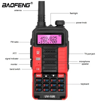 Baofeng UV-10R Walkie Talkie 10W 5800mAh VHF, UHF Dual Band Dve Poti CB Ham Radio UV10R Prenosni USB Polnjenje Radijski oddajnik in Sprejemnik