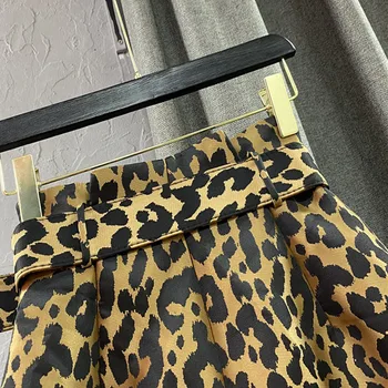 2021 New Visoke kakovosti Modo Jeseni, Pozimi Visoko Pasu Leopard Tiskanja hlače Ženske s kovinskim pasom