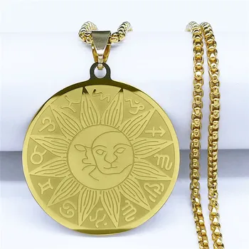 12 Ozvezdij Sun Moon Astrologija iz Nerjavečega Jekla Verige Ogrlice Zlata Barva Ženske/Moški Nakit Ogrlica collane N4512S02