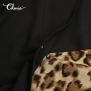 Celmia Ženske Poletje Seksi V Vratu Bluze Za Ženske Leopard Mozaik Blusas Moda Puff Rokav Vrhovi Priložnostne Ogrlicom Bluzo