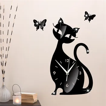 Black Cat Stenske Nalepke Ura Metulj Risanka Izklop DIY Ogledalo Nalepke Nalepke Reloj Adhesivo Pared de Spalnica, Dnevna Soba Dekor