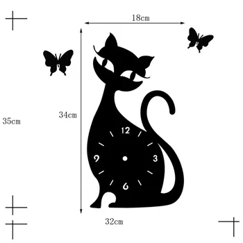 Black Cat Stenske Nalepke Ura Metulj Risanka Izklop DIY Ogledalo Nalepke Nalepke Reloj Adhesivo Pared de Spalnica, Dnevna Soba Dekor