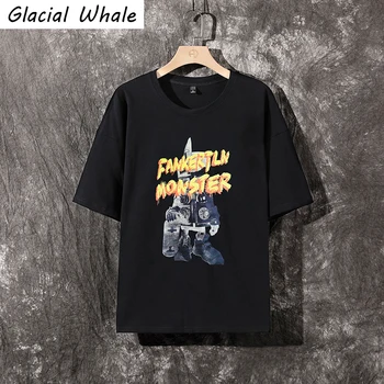 GlacialWhale moška T-shirt Moški Poletje Vrhovi Anime Natisni T-majice Japonski Ulične Harajuku Priložnostne Prevelik T Shirt Za Moške