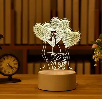 Romantična Ljubezen 3D Akril Led Svetilke za Dom otroška Nočna Svetloba namizne Svetilke Rojstni Dekor Valentinovo Postelji Svetilko