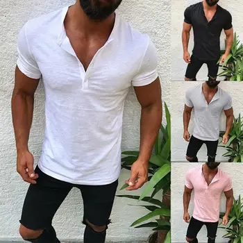 Moda za Moške V-Neck Kratek Vrhovi Cotton Tee Shirt Slim Fit Barva Priložnostne T-Shirt Vrhovi Mišice Tee