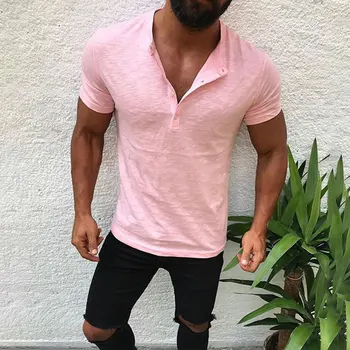 Moda za Moške V-Neck Kratek Vrhovi Cotton Tee Shirt Slim Fit Barva Priložnostne T-Shirt Vrhovi Mišice Tee