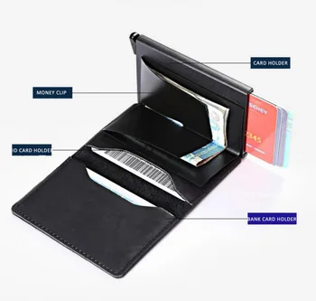 Moški Samodejno imetnik Kreditne kartice Nori Konj Usnje RFID Denarnice Aluminija Mini Denarnice Žep ID Kartico, RFID Blokiranje torbici