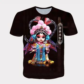 Fantje Dekleta T-Shirt 2021 Poletje Kratka Sleeved Visoko Kakovostne Zabave, otroška Oblačila 3D Tiskanje Risanka Peking Opera Puloverju Vrh