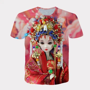Fantje Dekleta T-Shirt 2021 Poletje Kratka Sleeved Visoko Kakovostne Zabave, otroška Oblačila 3D Tiskanje Risanka Peking Opera Puloverju Vrh