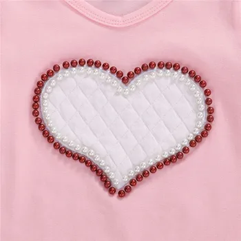 1-6Y Otroci Dekliška Oblačila Sklop O-Vratu, Kratke Rokave Biseri Srce Vzorec T-Shirt+Pure White Tie-Pas Hlače za Dekleta