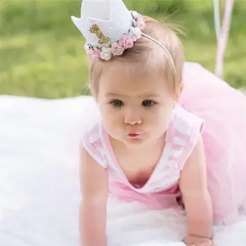 YUXIC Otroka Rojstni dan Trakovi Bleščice Cvet Kron za Malčke Baby 1. Rojstni dan Pokrivala Princesa Newborn Baby Lase Tiaras