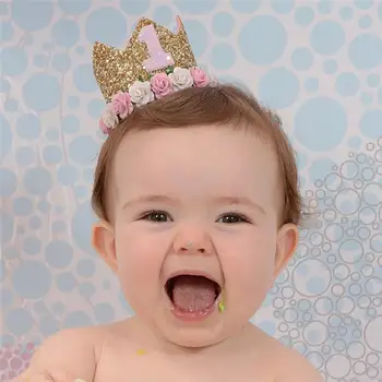YUXIC Otroka Rojstni dan Trakovi Bleščice Cvet Kron za Malčke Baby 1. Rojstni dan Pokrivala Princesa Newborn Baby Lase Tiaras
