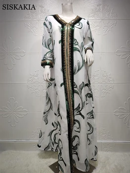 Siskakia Etnične Tiste Vezenine Maxi obleke za Ženske 2021 Eid Ramadana Jalabiya Duabi Turčija tam kaftan arabski Islamski Oblačila