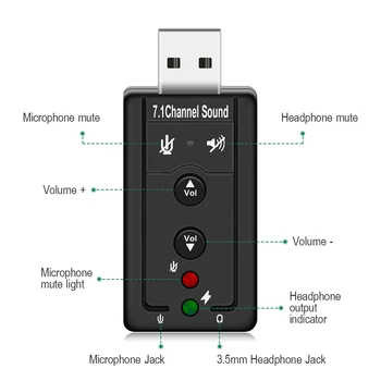 Lahki 7.1 USB Stereo Audio Adapter Zunanje Zvočne Kartice za Windows XP/2000/Vista/7 3D USB Avdio vmesnik za osebni RAČUNALNIK in Prenosni računalnik