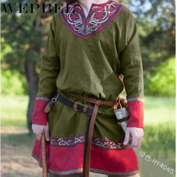Mandylandy Etnične Cosplay Tunika Obleka Moških Srajc Haljo Vikingi Celtics Norman Bojevnik Pirat Vitez Moški Vrhovi Srednjeveški Kostum