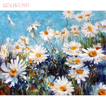 SDOYUNO DIY barvanje z številkami povzetek za odrasle chrysanthemum cvetje slike s številkami z okvirjem HandPainted doma dekor