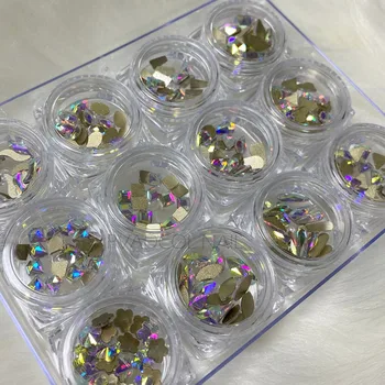 12Box/Set AB Kristalno Nosorogovo Gems Diamant 3D Bleščice Nail Art Okras Z Voskom Izbirnik