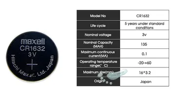 5pc Maxell Original cr1632 3v gumb celice kovanec litijeve baterije za gledanje avto igrača BR1632 ECR1632 DL1632 KCR1632 LM1632 KL1632