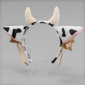 Risanka Plišastih Krava Ušesa Rog Glavo z Majhnimi Zvonovi Trak Lok Anime Lolita Lase Hoop Kawaii Živali Stranka, Cosplay Kostum