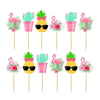 Ananas Flamingo Torto Pokrivalo Listnih Cupcake Toppers Happy Birthday Party Dekoracijo Poroke Hawaiian Tropskih Stranka Dekor