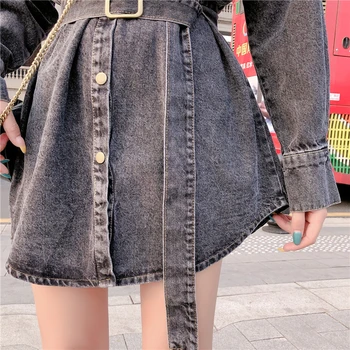 Spomladi leta 2020 novo Kavboj Plašč korejski svoboden mid-dolžina čipke-up denim jakna ženska Moda Dekle Jean Outwear Vrhovi Ženski colthing