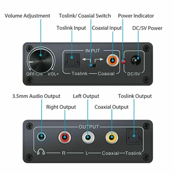 Hi-fi DAC Amp Digitalno Analogni Avdio Pretvornik RCA 3,5 mm izhod za Slušalke Ojačevalnik Toslink Optični Koaksialni Izhod Decodificador