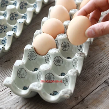 Japonski Glaze Barvo Keramike 12 Mrežo Ločitev Jajce Pladenj Pravokotne Jajce Jed Kuhinje, Gospodinjski Škatla Za Shranjevanje Za Shranjevanje Posode