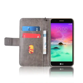Flip Usnjena torbica Za LG K10 2017 Fundas Natisnjeni Cvet Posebne denarnice stojalo primeru s Traku
