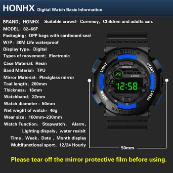 HONHX Črni Šport Moški Gledajo LED Krog Digitalne Ure Večfunkcijsko Luksuzni Quartz uro Datum Šport Moški Prostem Elektronski Watch