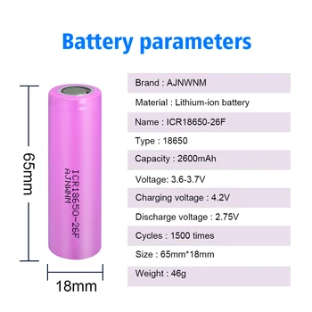 AJNWNM Original 18650 Baterijo 2600Mah 3,7 v Li-ionska 18650 Polnilna Baterija ICR18650 Baterije