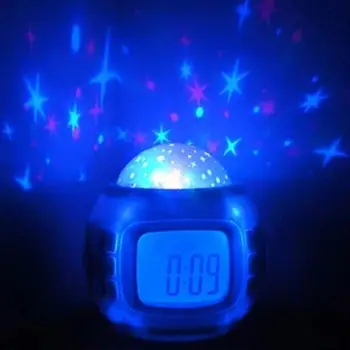 Spalnica Otroci Glasbe LED Zvezdnato Nebo Noč Digitalni Žareče Budilka Prikaz Temperature Elektronska Ura Otrok Baby Božično Darilo
