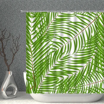 Zelena Rastlina vzorec Tuš Zavesa Bambusa Lotus Listov Nepremočljiva Tkanina Z Kljuke Gospodinjski Dekoracijo Kopalnica zaslon