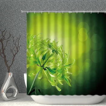 Zelena Rastlina vzorec Tuš Zavesa Bambusa Lotus Listov Nepremočljiva Tkanina Z Kljuke Gospodinjski Dekoracijo Kopalnica zaslon