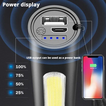 Akumulatorska LED Svetilka Super Svetla Baklo XPE+COB Aluminij Zlitine Nepremočljiva 3 Vklop Načina za Povečavo Prenosni Zunanja Svetilka