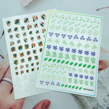 Zelena Akvarel Listov Vzorec Nail Art Nalepke, samolepilne Prenos Nalepke 3D Drsnikom DIY Nasveti Art Okras Manikura Paket