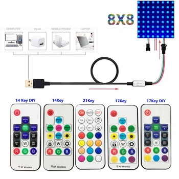 14/17/21 USB Ključ DIY RF Lučka Led Krmilnik In 5 WS2812B IC šahovnica z 8 × 8/8x32/16x16 Posamično Naslovljive Pixel Matrični Zaslon Kit