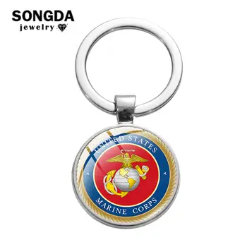 SONGDA USMC Vojske Značko Keychain United states Marine Corps, ki je Natisnjena Stekla Chrysoprase Čar Key Ring Imetnik motorno kolo Avto Ključnih Verige