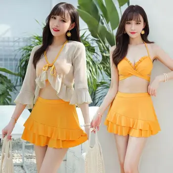Kopalke, ženska Moda in Ženske Koreja Ins Seksi Slim Trebuh Bikini Bluzo Tri-kos Hot Spring Ženski Plažo